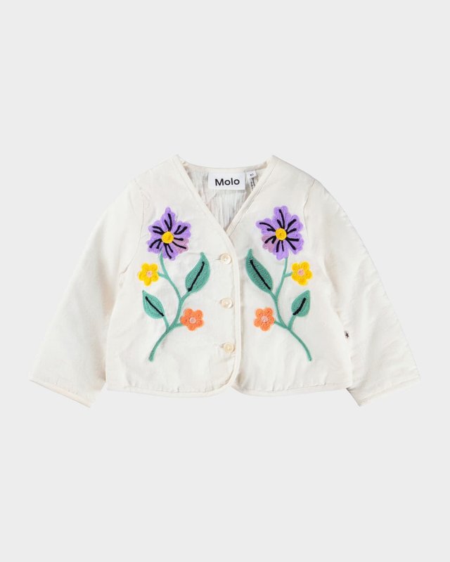 Girl's Happy Floral Embroidered Cotton Cardigan, Size 6M-4